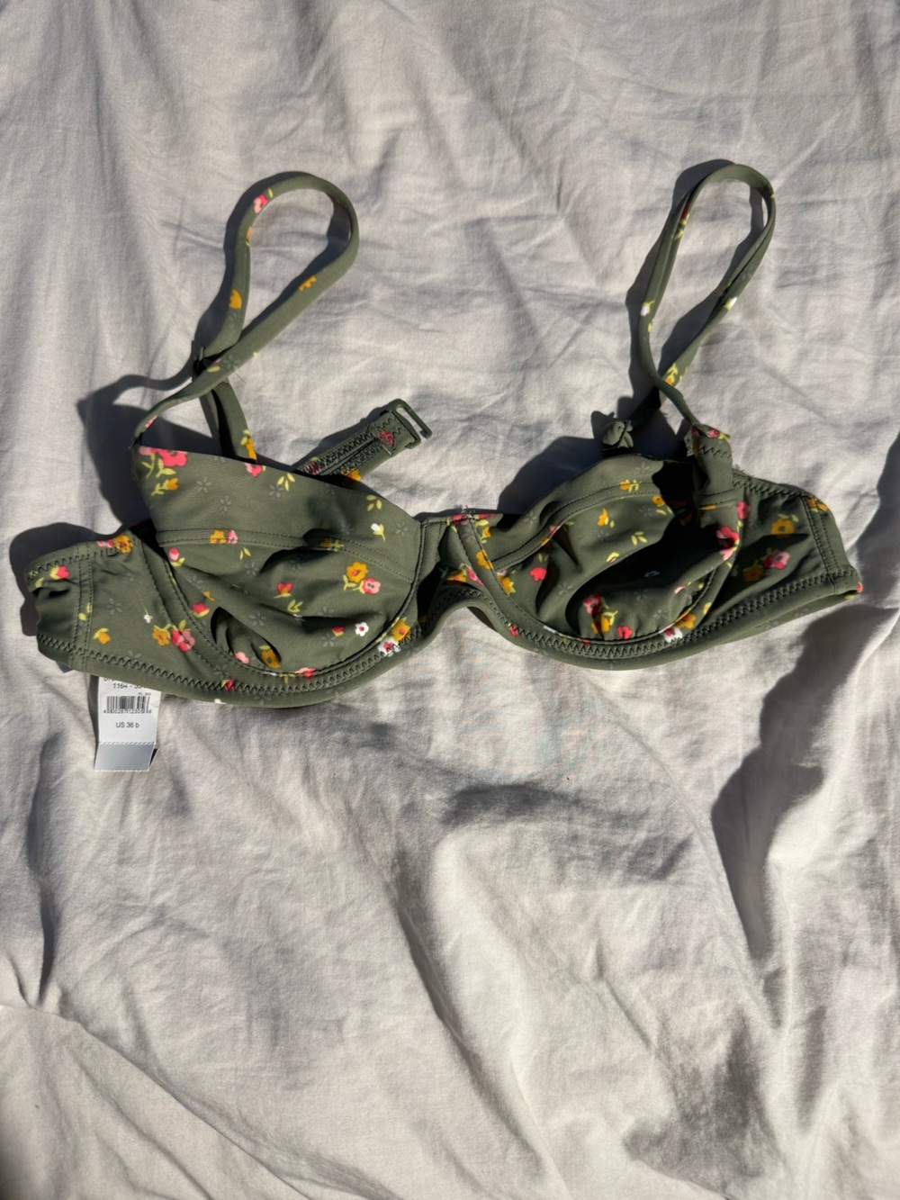 aerie Olive Green Floral Underwire Bikini Top